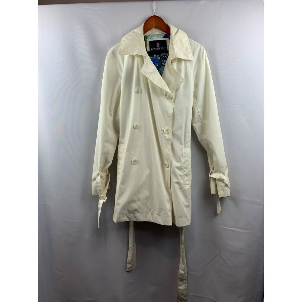 Women's London Fog Short Trench Coat White Size M - Picture 3 of 12